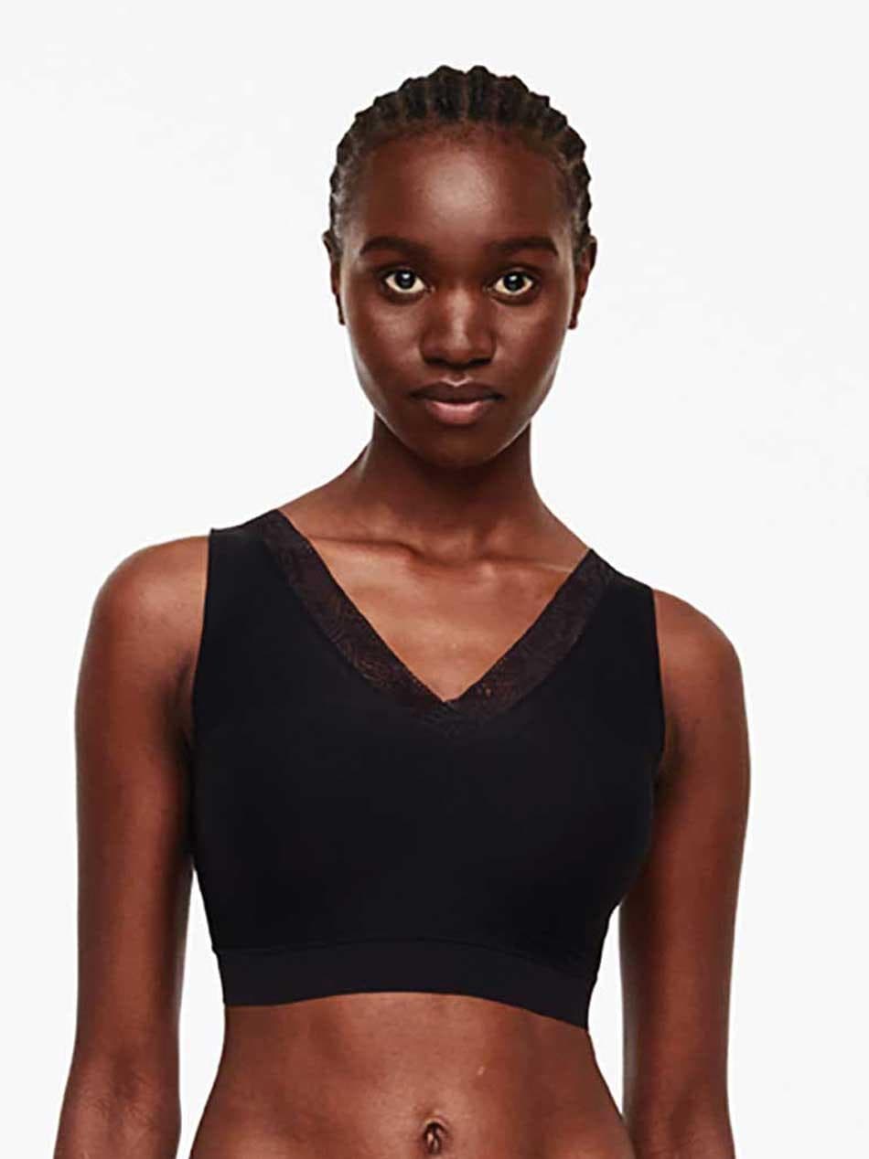 Bralette sin aros preformado con encaje - Negro