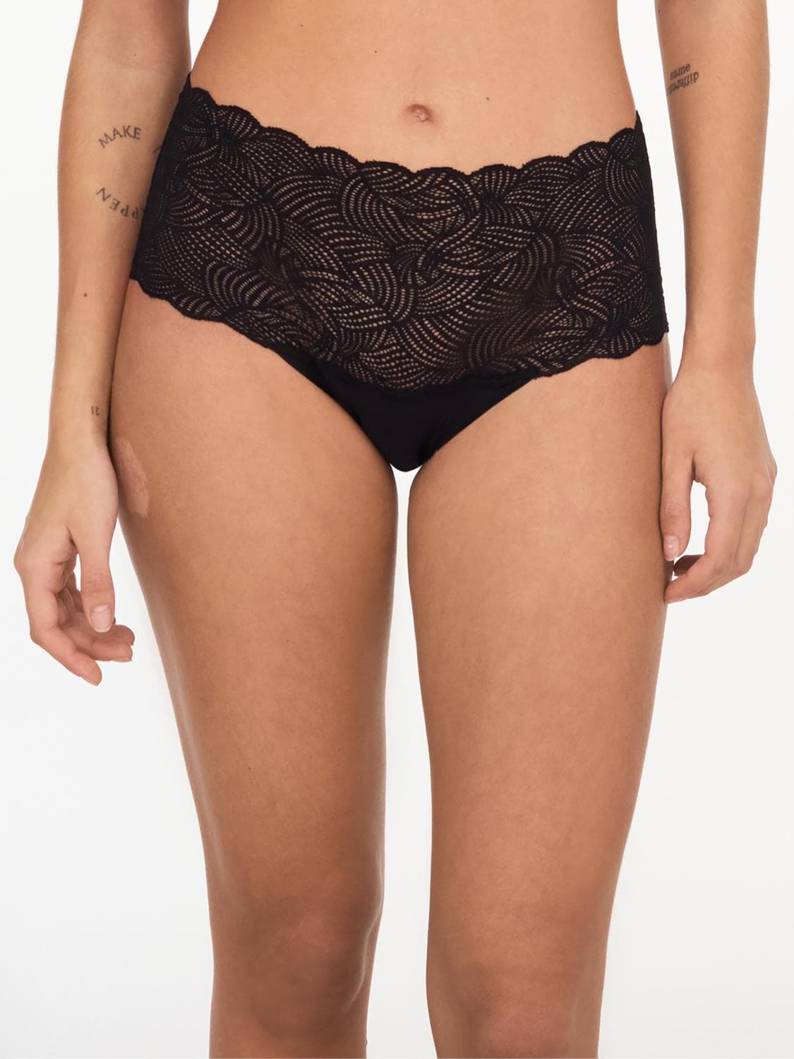 Braga de talle alto con encaje - Negro