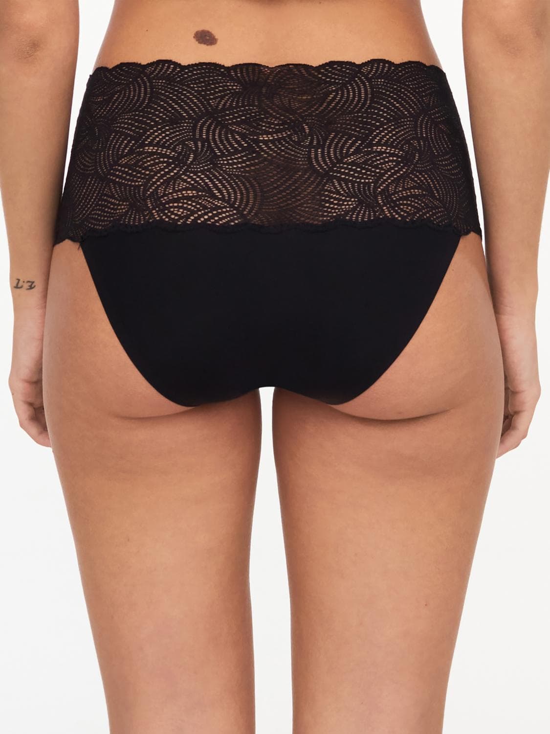 Braga de talle alto con encaje - Negro