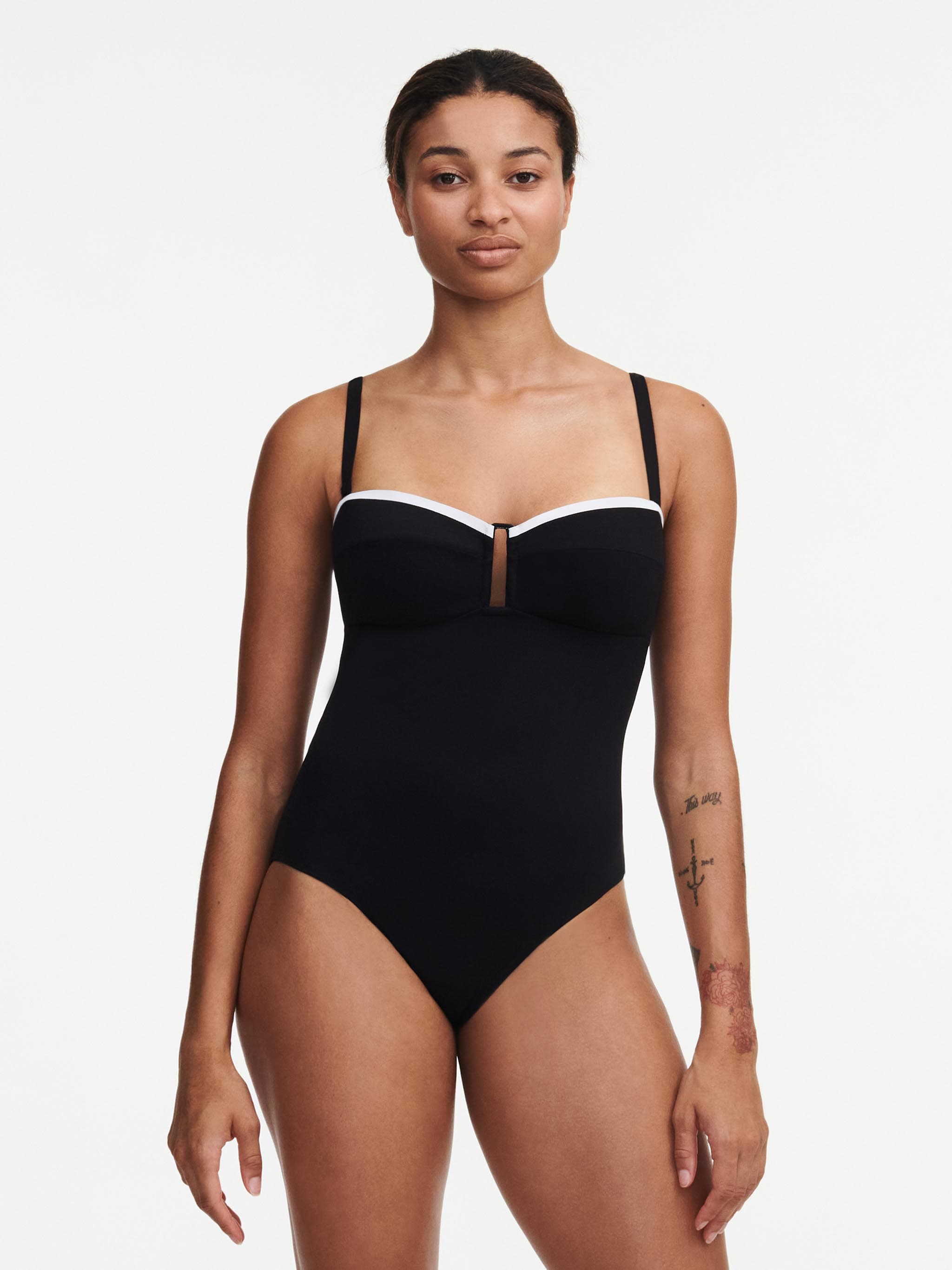 Bañador bandeau sin aros con tirantes extraíbles - Negro y blanco