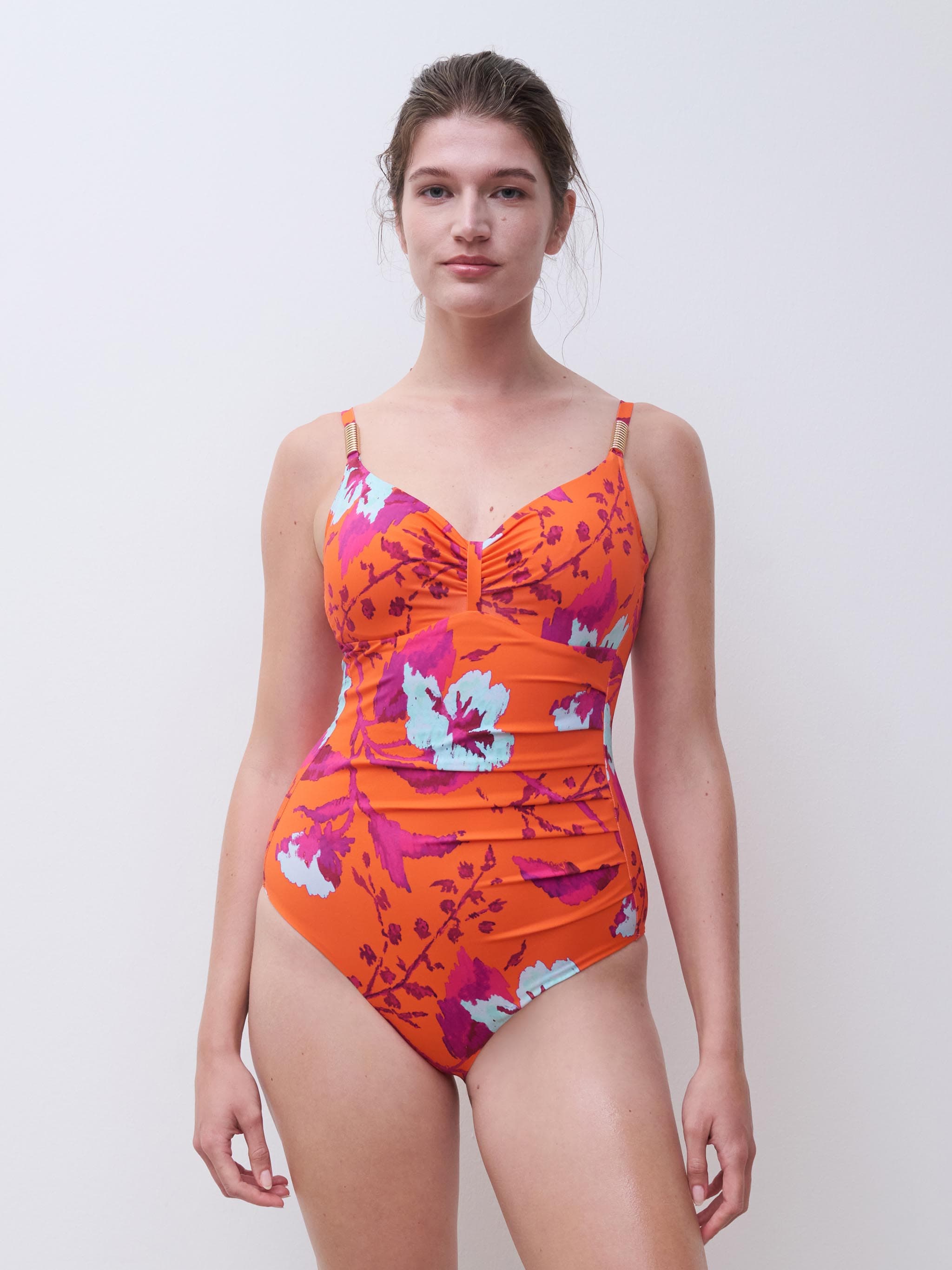 Bañador con aros - Naranja Floreado