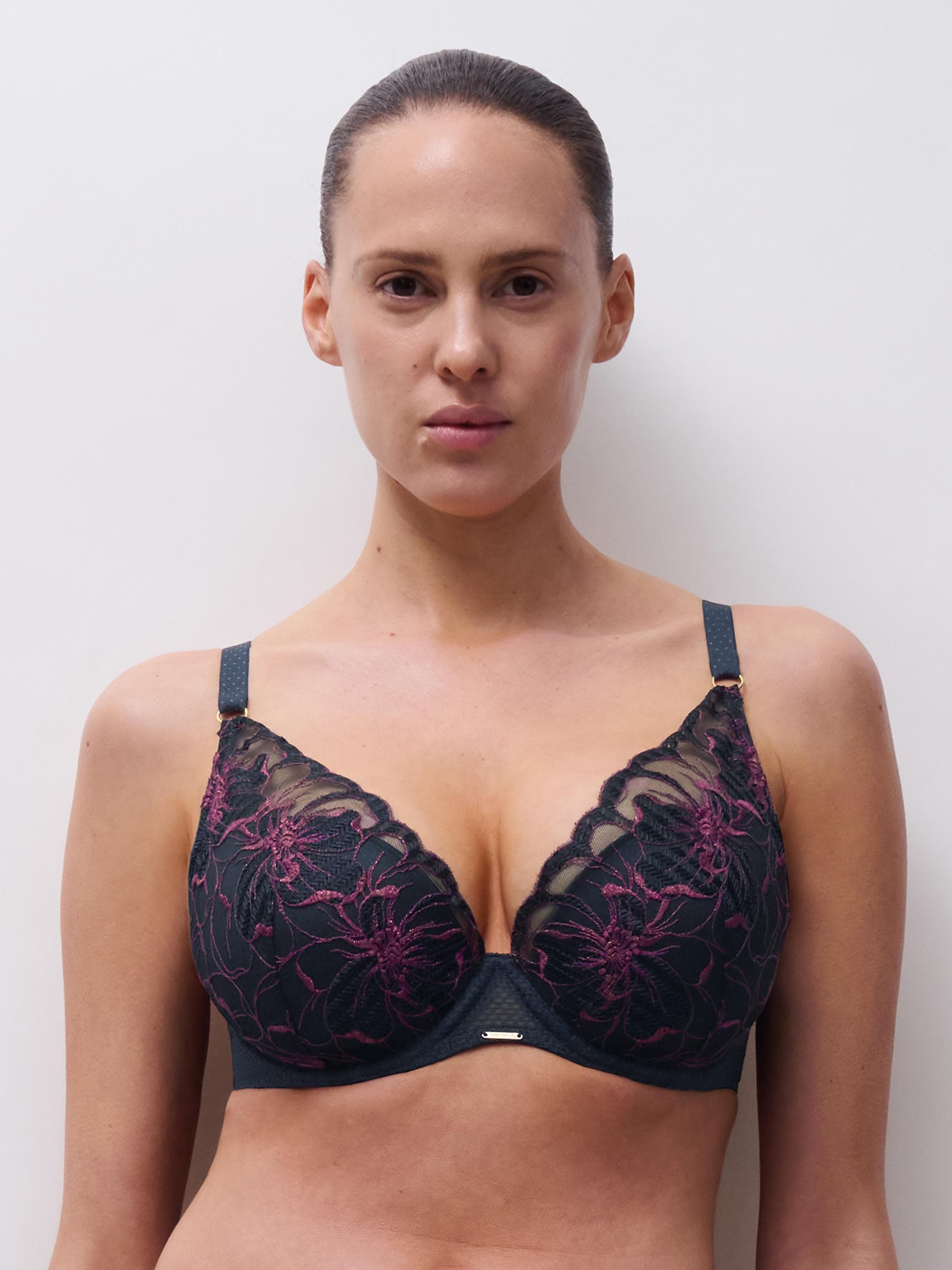 Soutien-gorge coques plongeant - Bleu Marine Lurex