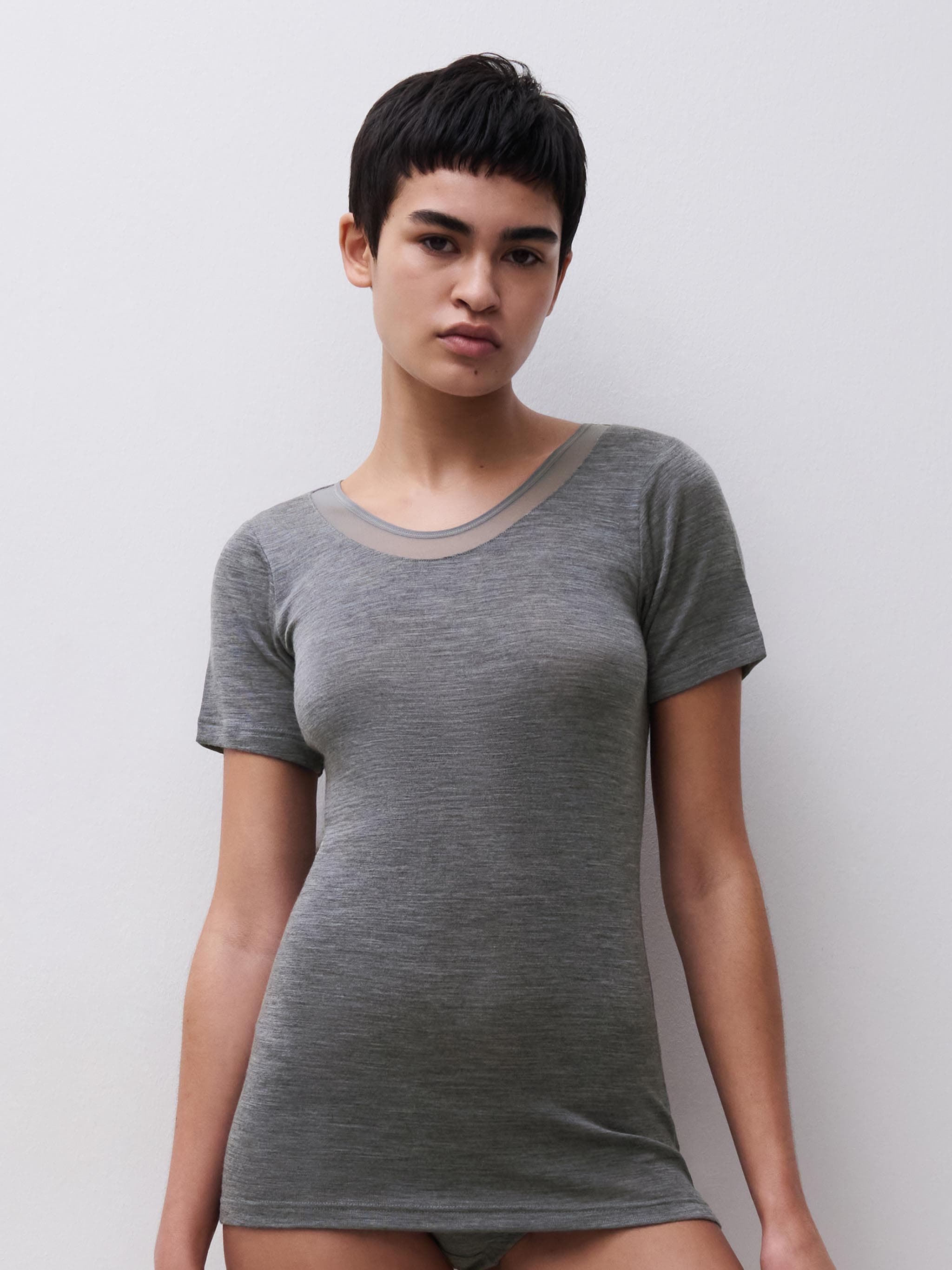 Kortärmad T-shirt - Gris chiné