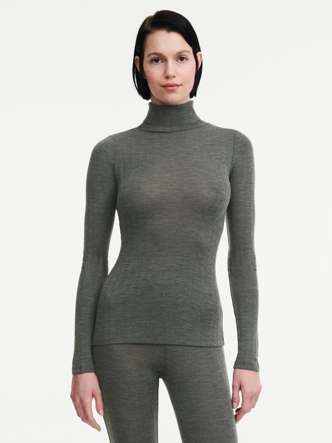 T-shirt manches longues col roulé - Gris ardoise