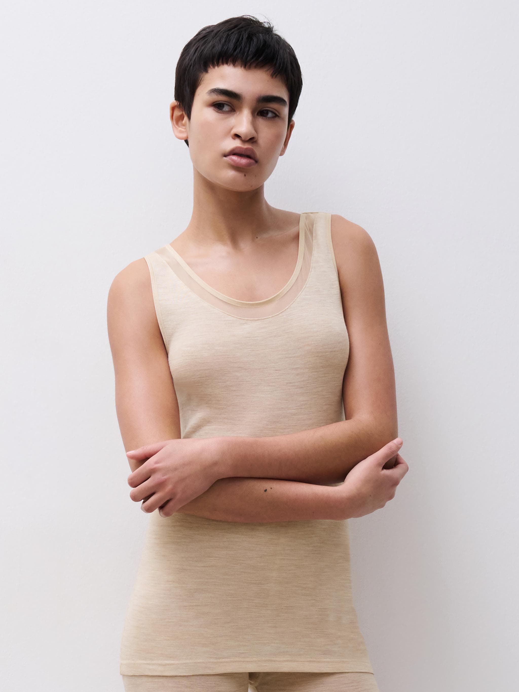 Tanktop - Gevlekt beige
