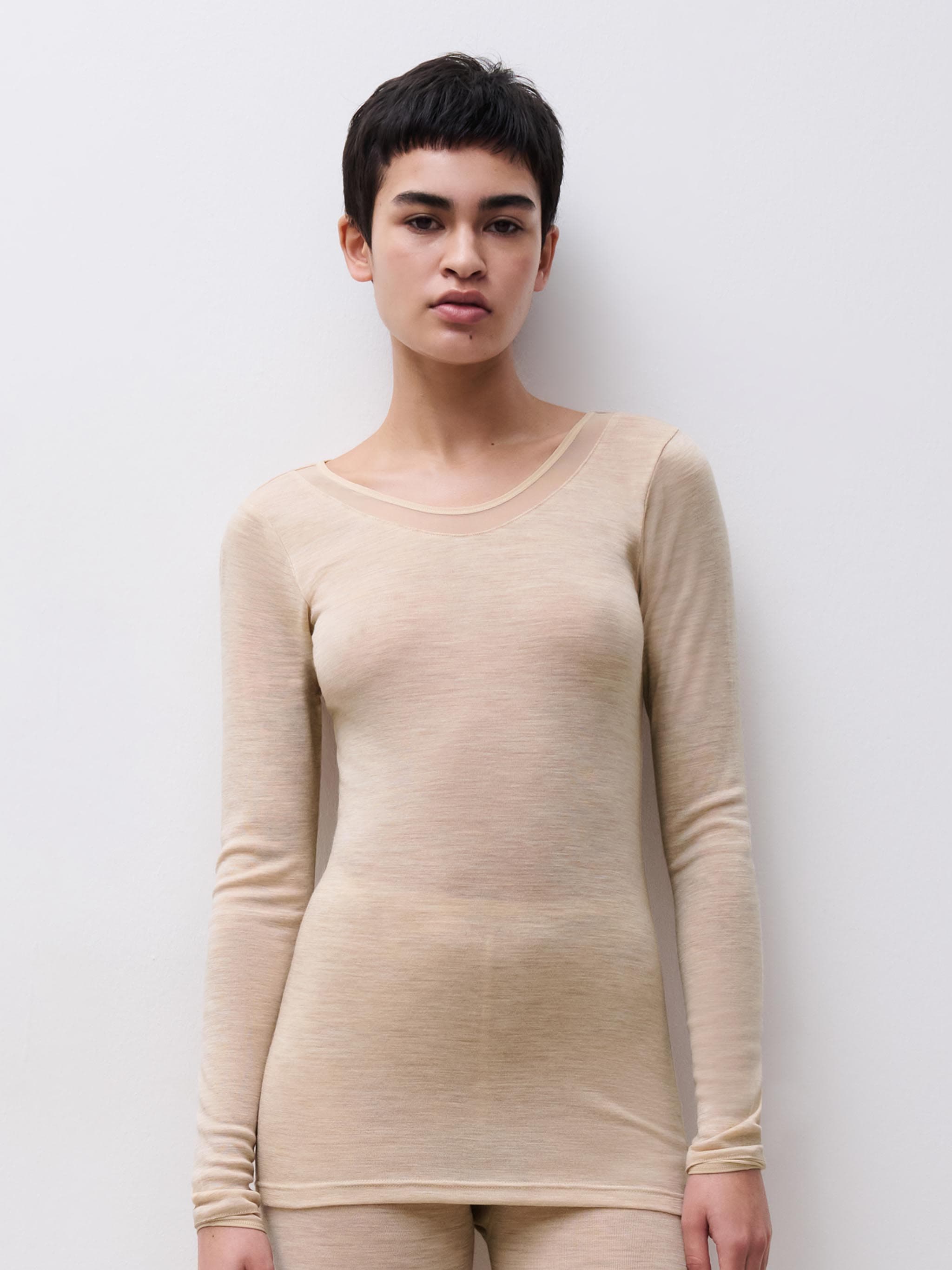 T-shirt met lange mouwen - Gevlekt beige