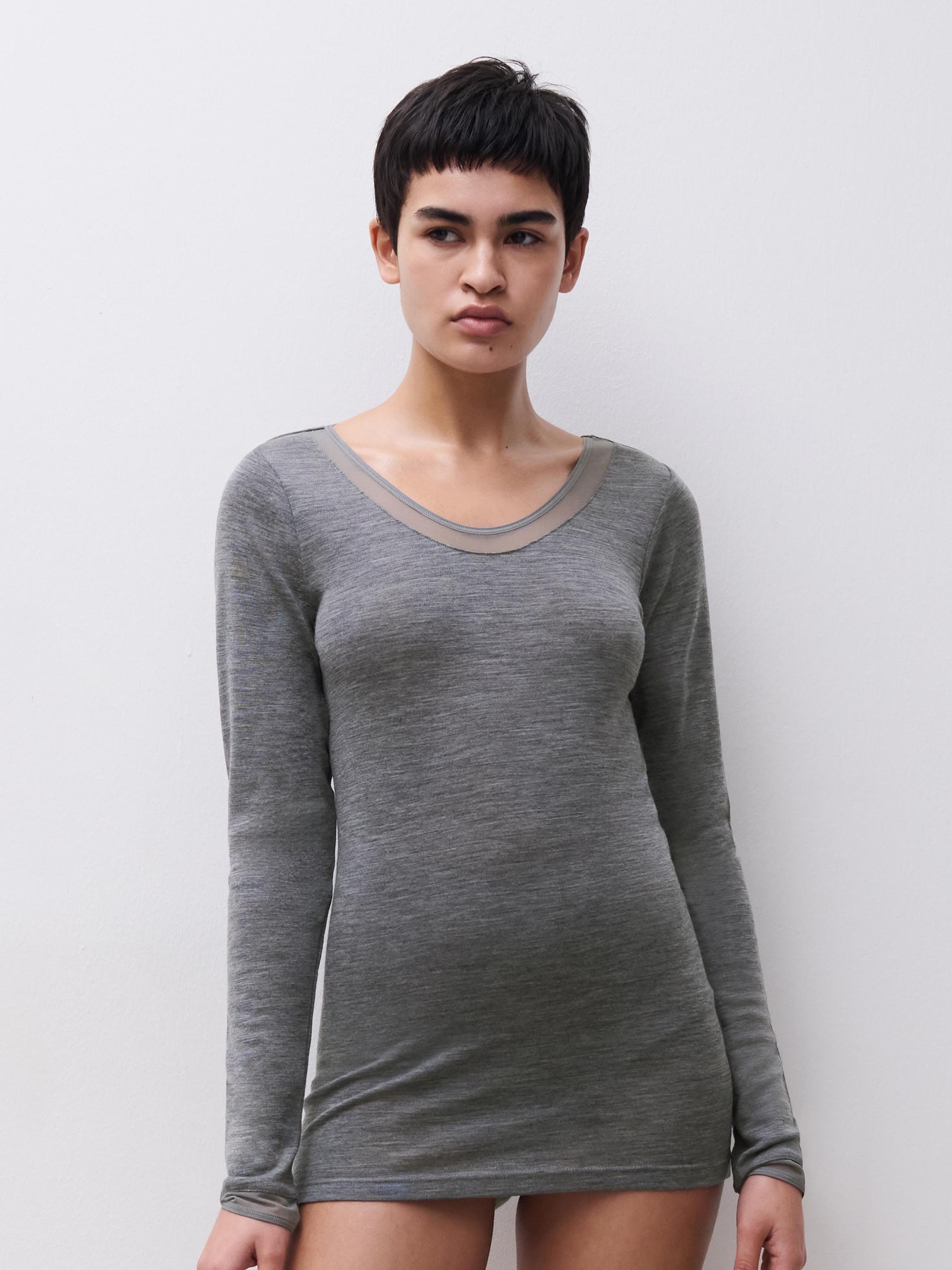 T-shirt met lange mouwen - Heidegrijs