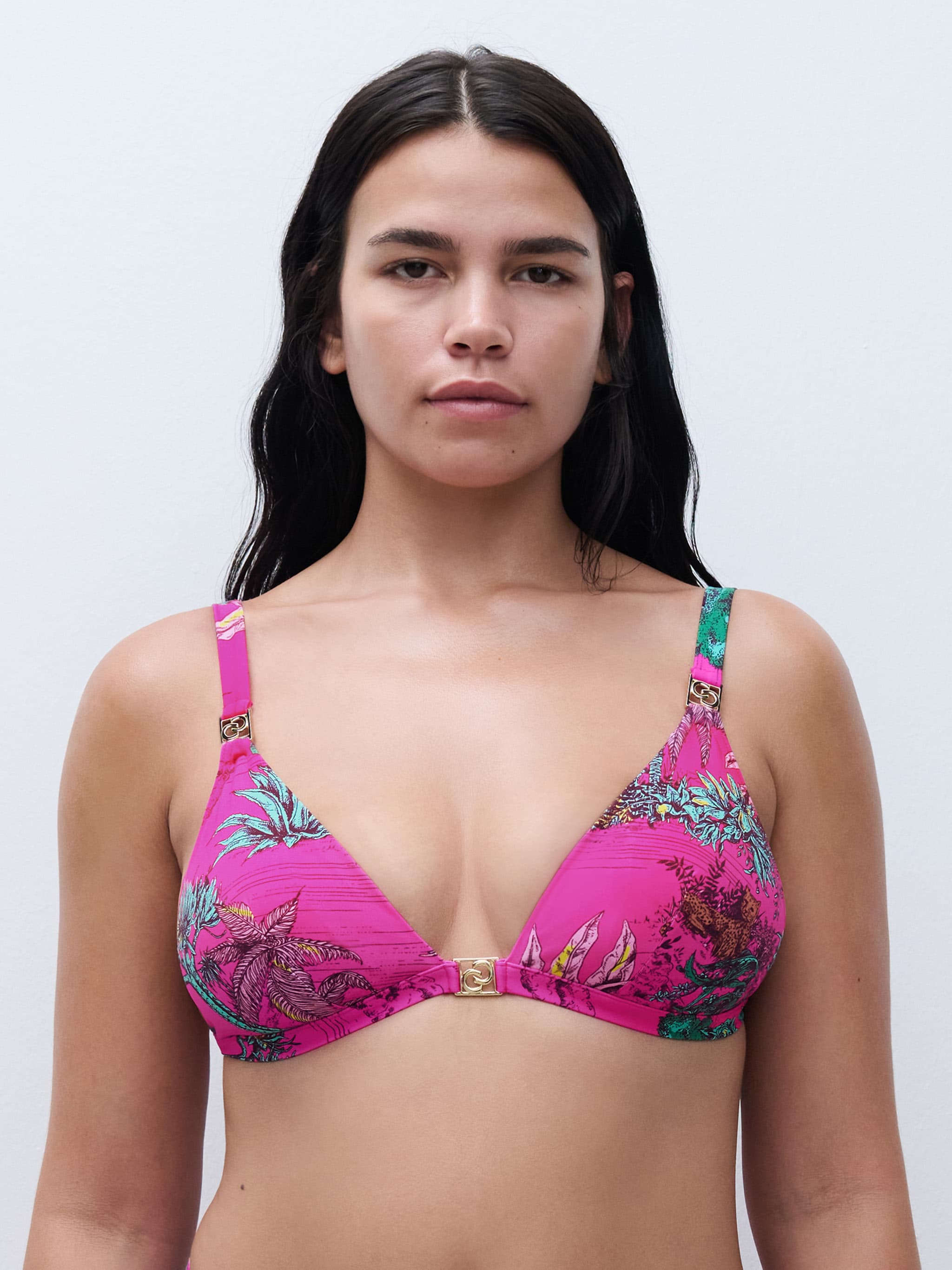 Voorgevormde triangel bh zonder beugel met uitneembare cups - Jungle rose